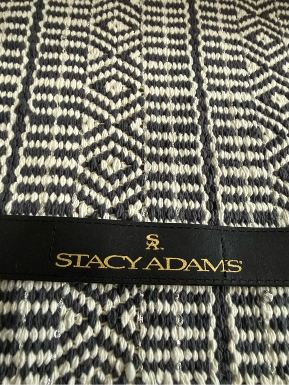 STACY ADAMS Black Grain Leather Belt with Silver Buckle Chain Accent
